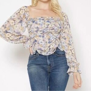 Pleione Purple and‎ Yellow Blouse Vibrant Top Rouching size M New Fairy Cottage